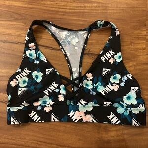 PINK Victoria's Secret Ultimate Strappy Black Pink and Blue Sports Bra